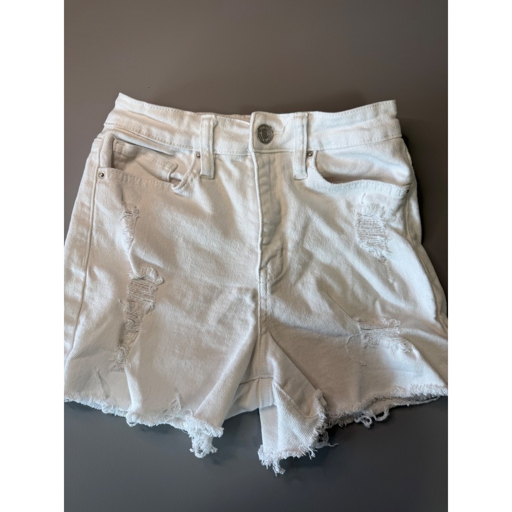 YMI Jeans USA Womens White Distressed Denim Frayed Hem Size 3/26 High Rise